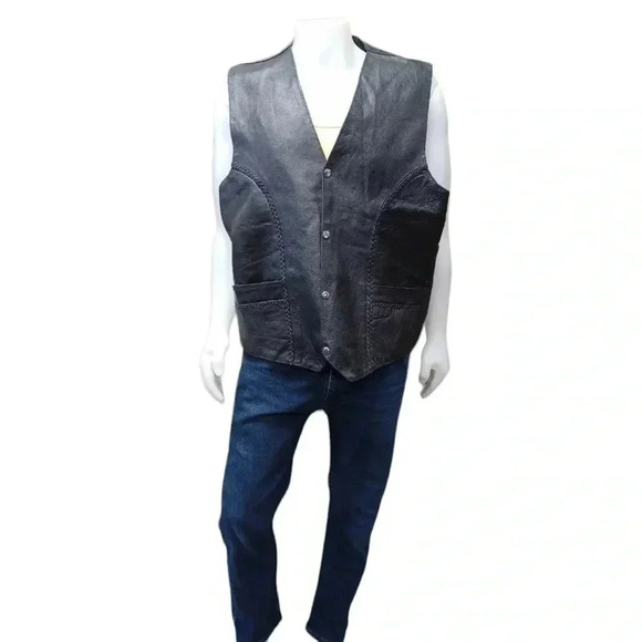 Adnan Black  Leather Motorcycle Vest Size 56 - Picture 3 of 11